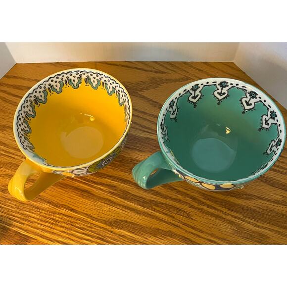 Anthropologie Elka Ayaka Floral Twisted Handle Footed Tea Cups Set of 2 - Picture 8 of 10